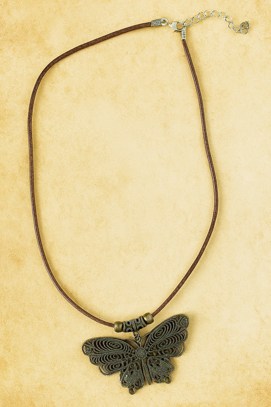 Vintage Style Bronze Butterfly Pendant Necklace