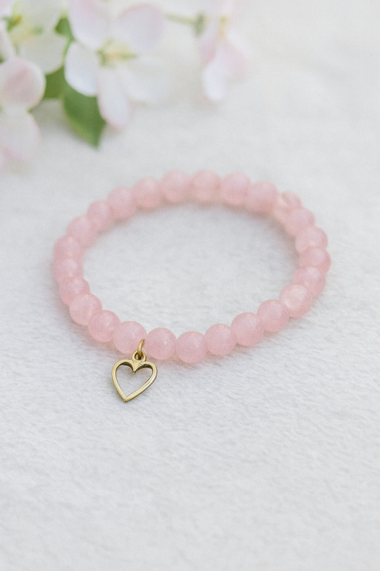 Rose Beaded Bracelet with Heart Charm