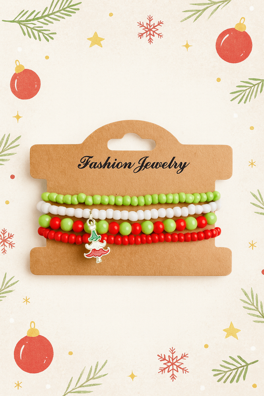 Festive Beaded Christmas Bracelet Set