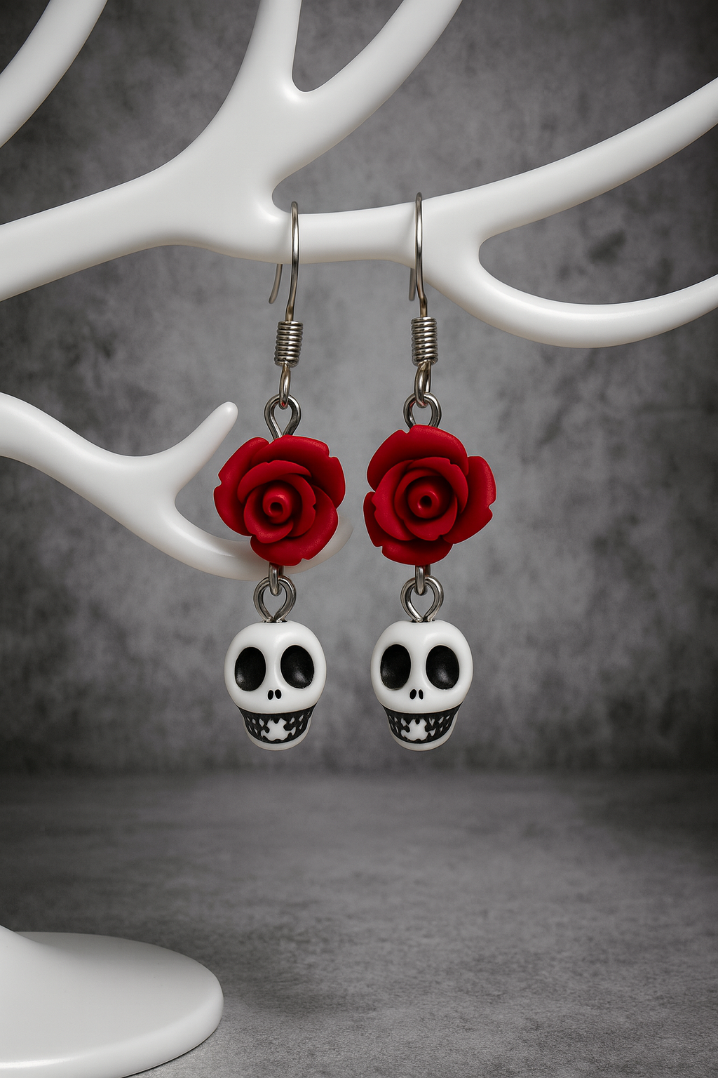 Skull & Rose Dangle Earrings