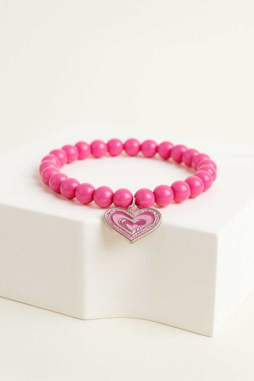 Pink Beaded Heart Charm Bracelet