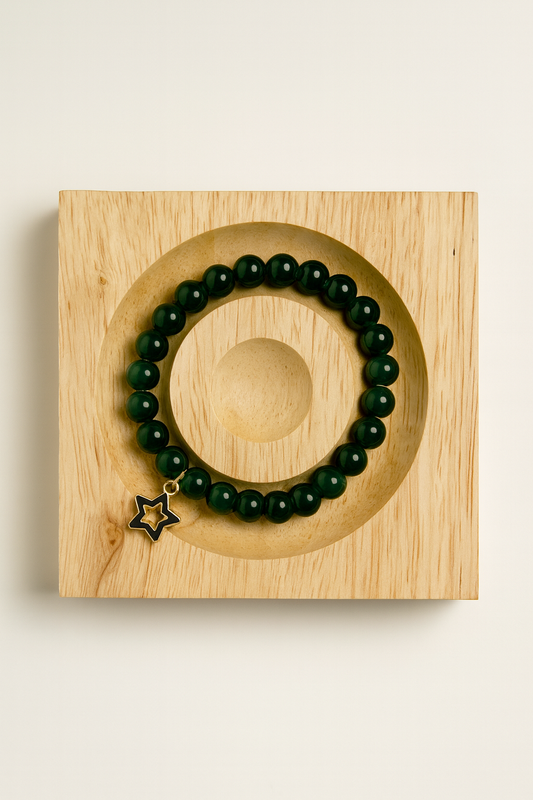 Green Beaded Bracelet with Gold Star Charm