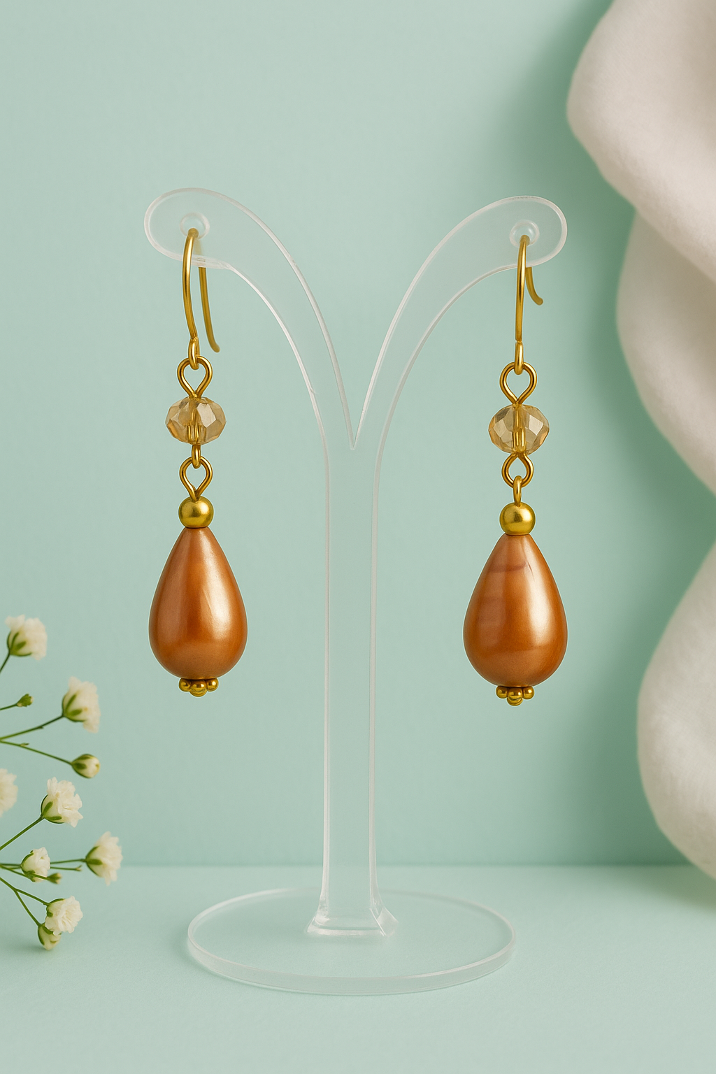 Marbled Amber Teardrop Dangle Earrings