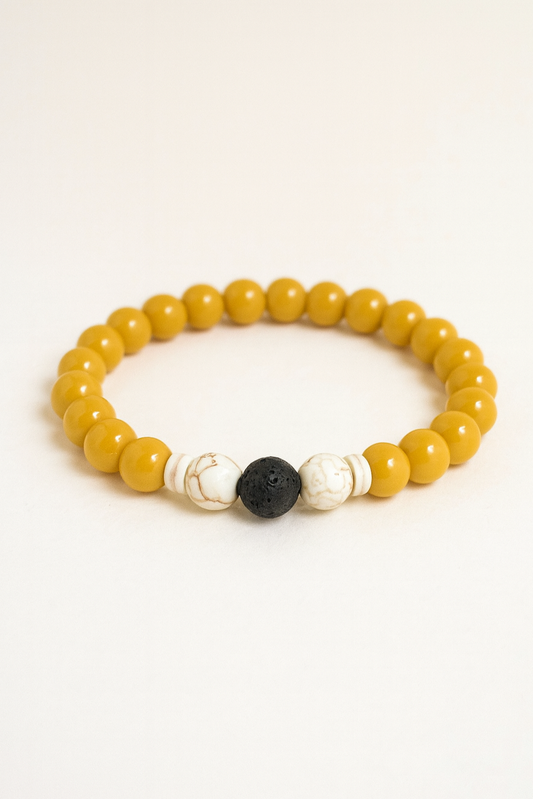Mustard Yellow Beaded Bracelet with Howlite & Lava Stone