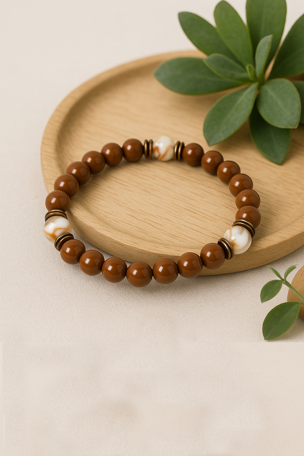 Brown Beaded Bracelet with Marbled Accents