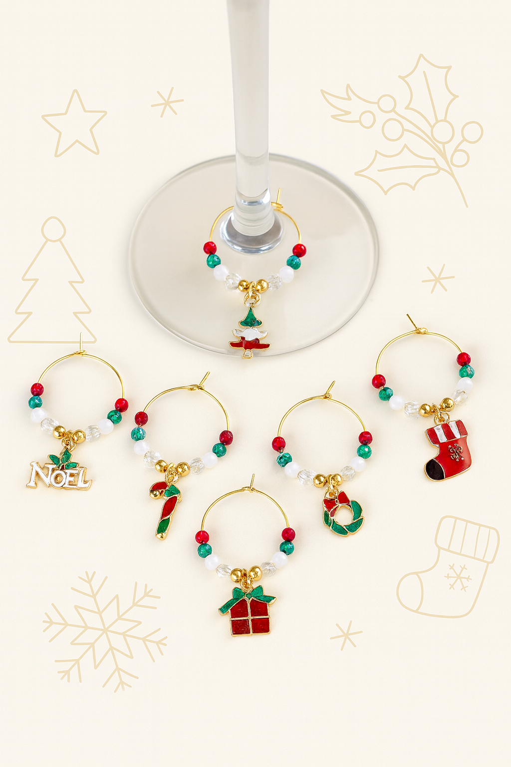 Christmas Wine Glass Charms – Set of 6