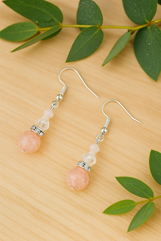 Handcrafted peach toned crystal dangle earrings